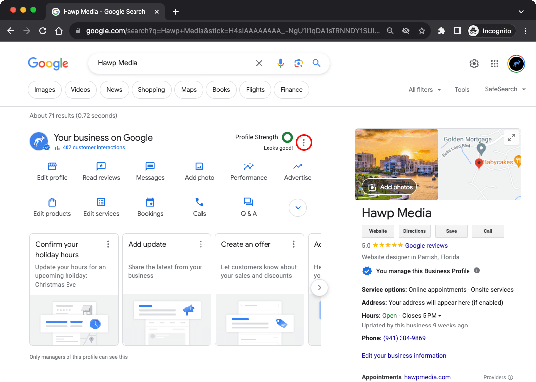 Google Business Profile Settings Menu